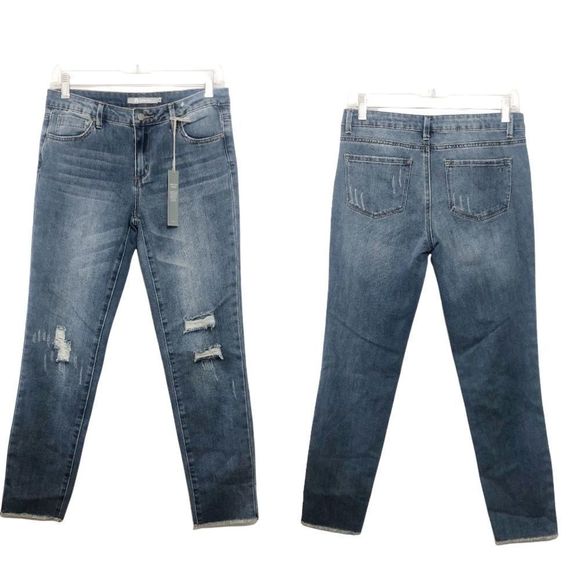 Tractr Jeans Distressed Blue Wash Raw Edge Straight Leg Size 14 - Picture 13 of 13